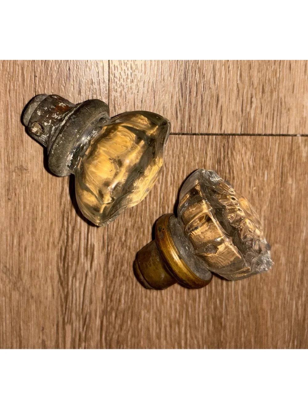 Vintage glass and brass doorknobs d58